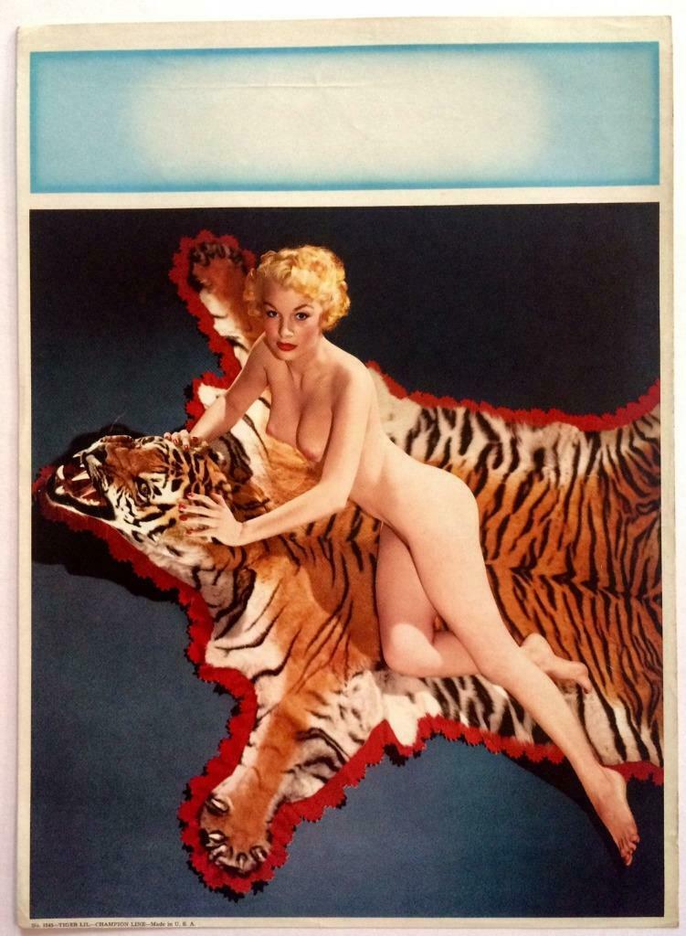 16.5"X12" VINTAGE c1956 PIN UP GIRL TIGER LIL PRINT (1 of 2)