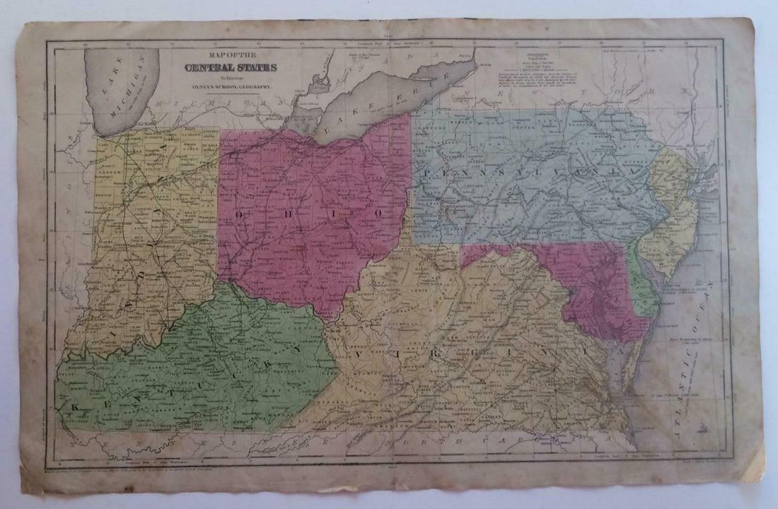 c1844 HAND TINTED U.S. United States MAP DEPICTING (1 of 2)