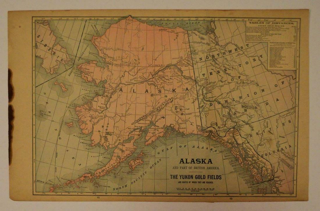 1897 MAP of ALASKA YUKON GOLD FIELD & ROUTE w BRITISH (1 of 2)