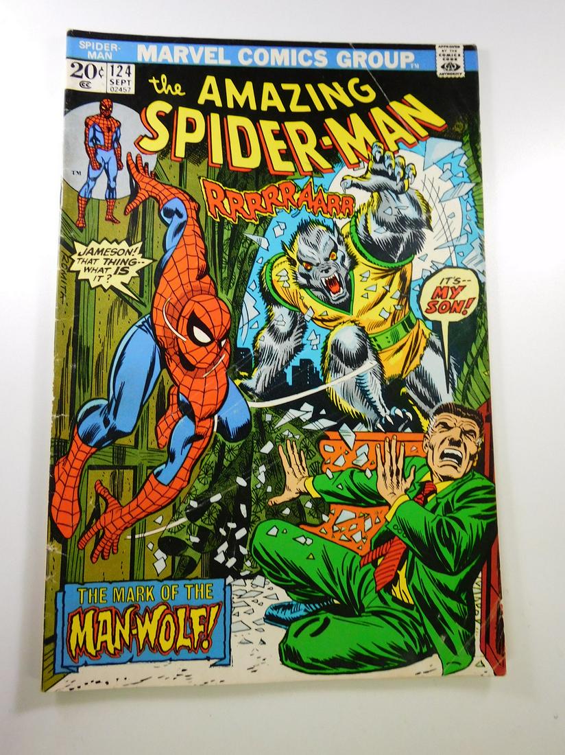 Amazing Spider-Man #124 1st appearance of Man-Wolf: No Reserve! Amazing Spider-Man #124 1st appearance of Man-Wolf Shipping: Domestic: Flat-rate of $9.99 to anywhere within the contiguous U.S. International: Foreign shipping rates are determined by des