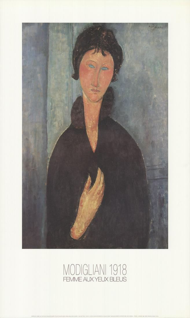 Amedeo Modigliani: Femme Aux Yeux Bleus: Femme Aux Yeux Bleus by Amedeo Modigliani, 1988 Unsigned Offset Lithograph. Paper size is 39.5 x 23.75 inches, with an image size of 28 x 18.25 inches. The Offset Lithograph is from an unknown edition