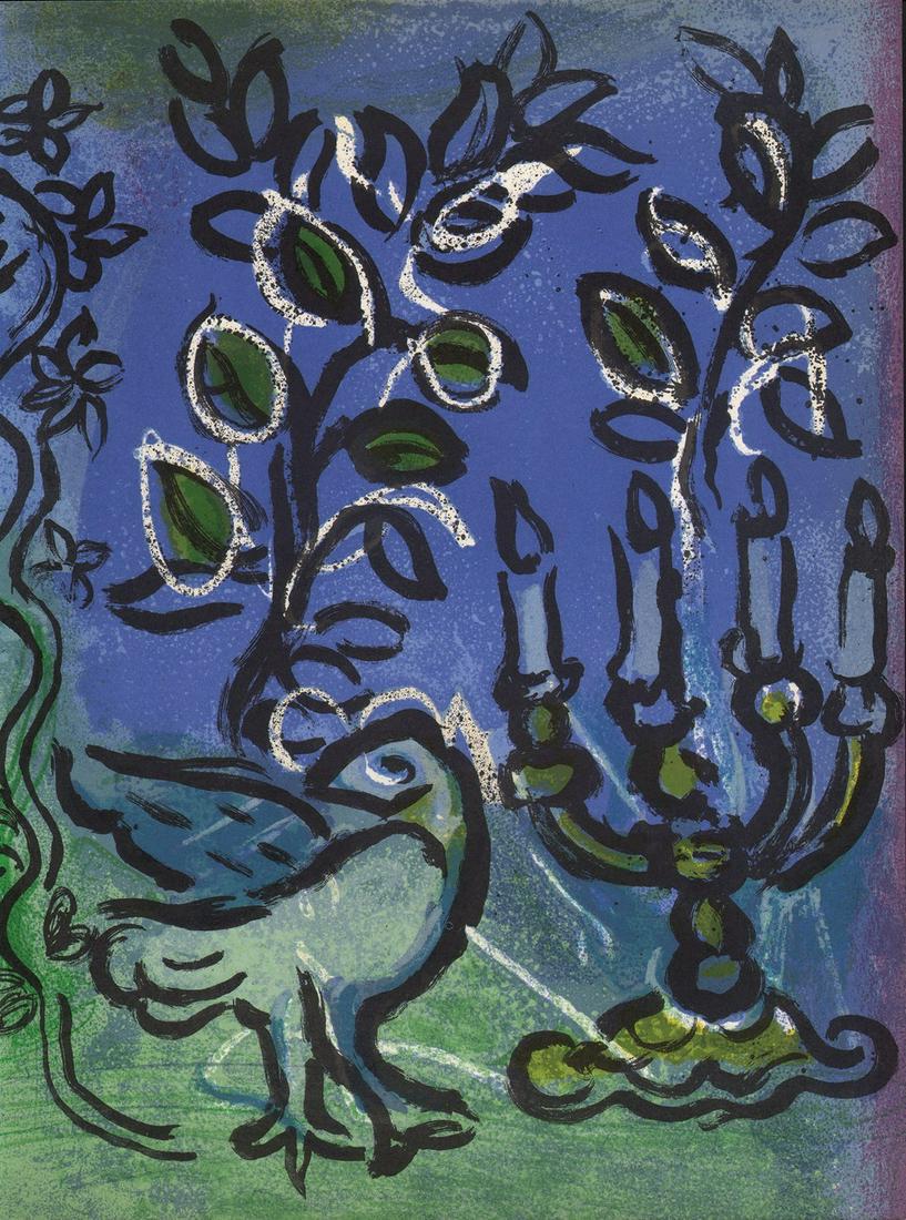 Chagall Candlestick Jerusalem Windows Original: Artist: Marc Chagall Country: Russia Title: Candlestick Medium: Original Lithograph not signed nor numbered Printed: by Mourlot, France 1962 Paper Size: Vellum 13.5 x 9.5 inch Apart from: The Jerusale