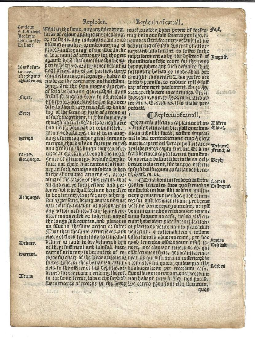 1559 English Law Leaf Henry VIII (1 of 2)