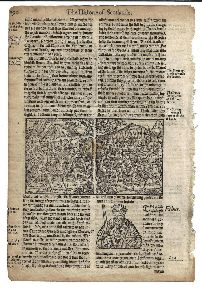 1577 Leaf Holinshed History Woodcuts Battles (1 of 2)