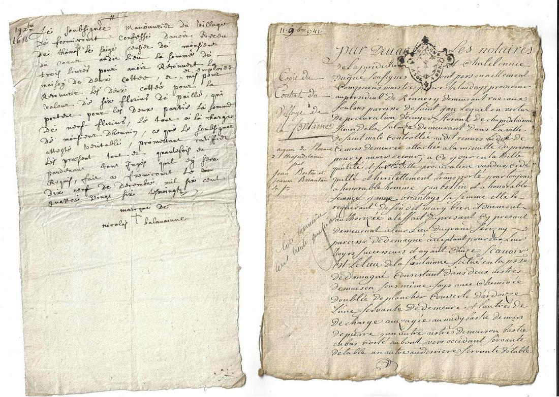 Two French Manuscript Documents 1686 and 1741 (1 of 2)