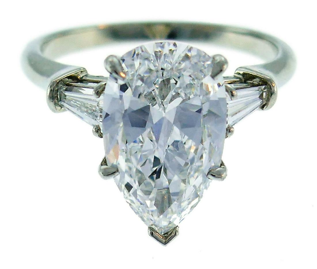 Harry Winston Diamond Platinum Ring 3.60 Ct D Vvs1 Pear