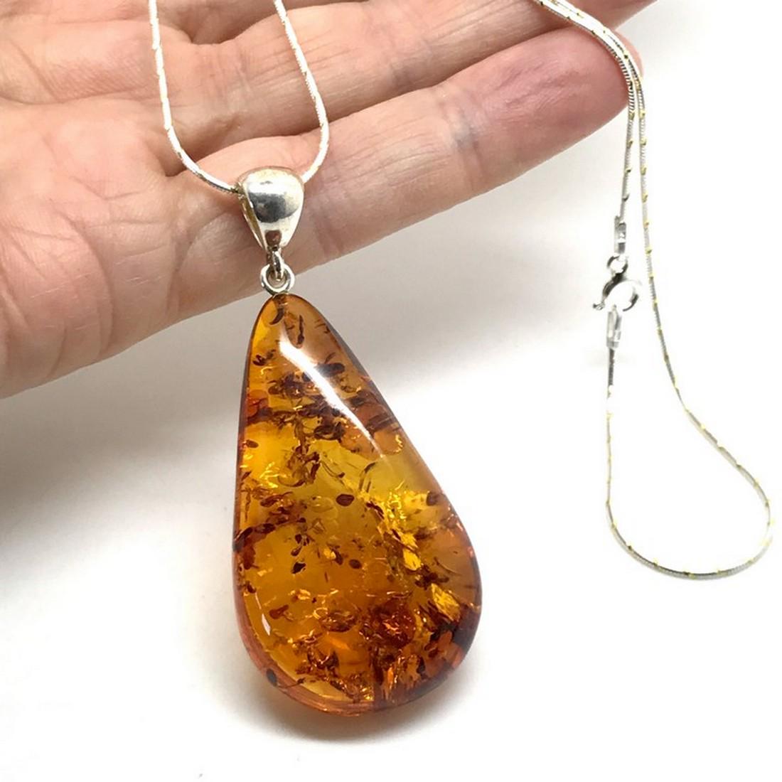 Magnificent Amber Pendant with chain, shaped like a (1 of 8)