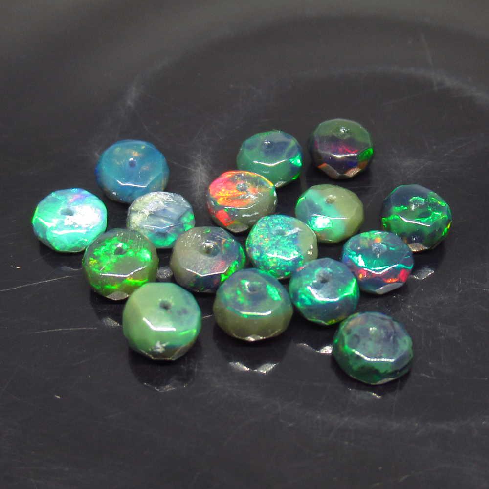5.25 Ct Genuine 16 Drilled Faceted Fire Black Opal: No Reserve! Title: 5.25 Ct Genuine 16 Drilled Faceted Fire Black Opal Beads Stone Clarity: Translucent Gemstone: Natural Faceted Black Opal Beads Carat Weights: 5.25 Size/Dimensions: 4.60 to 5.10 mm /