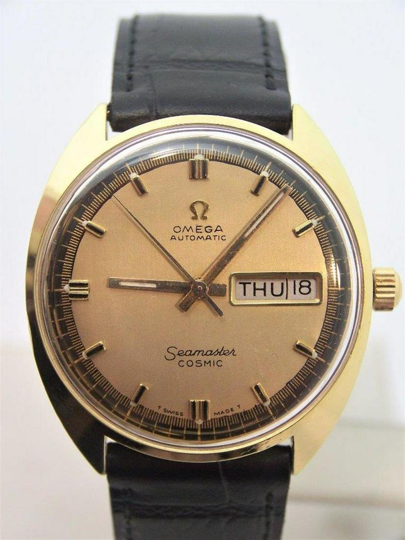 Gold OMEGA SEAMASTER COSMIC Automatic Day Date Watch: Gold OMEGA SEAMASTER COSMIC Automatic Day Date Watch 1970s Cal 752 EXLNT? This Mens Omega watch is Swiss made. Great present for yourself or someone you love as well as for vintage collectors or enthu