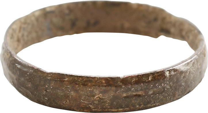 ANCIENT VIKING WOMAN’S WEDDING RING 866-1067 AD JEWELRY: No Reserve! Bronze, originally gilt, size 7 ½, a good wearable size. Broad 3.6mm, width with low rounded face. Good patina and preservation. Gift boxed with certificate of authenticity. Vikings excha