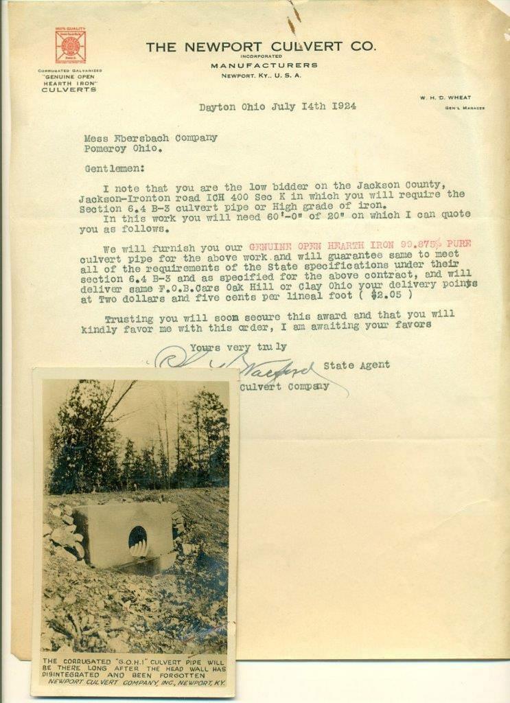 NEWPORT CULVERT CO Kentucky ADVERTISEMENT SALES LETTER: NEWPORT CULVERT CO Kentucky ADVERTISEMENT SALES LETTER & CULVERT PIPE PHOTO CARD NEWPORT CULVERT CO Kentucky ADVERTISEMENT SALES LETTER & CULVERT PIPE PHOTO CARD Description LOT of 2--THE NEWPORT CULV