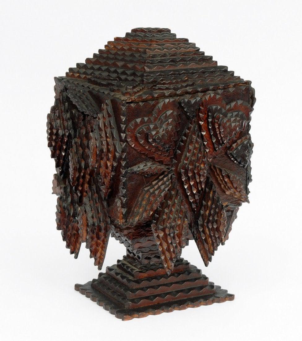 Tramp Art Pedestal Box with Hearts (1 of 10)