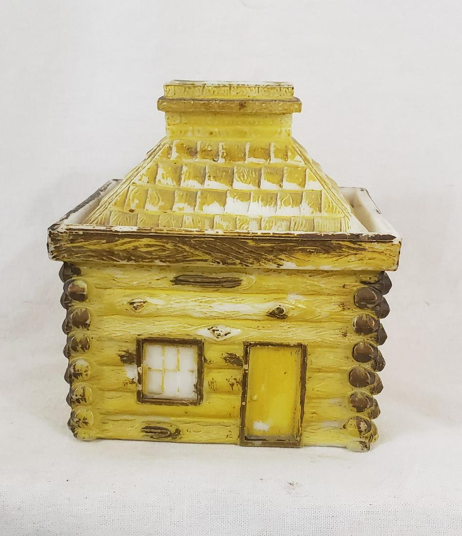 Milk Glass Mustard Log Cabin Bank Ca 1920's (1 of 5)