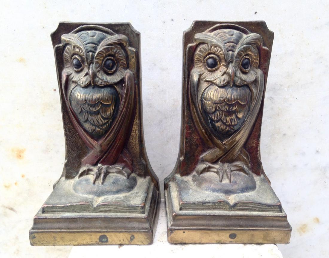 Pair Brass Owl Bookends C1940 (1 of 7)