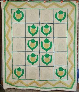 Vintage Hand Stitched Pineapple Applique Antique Quilt (1 of 1)