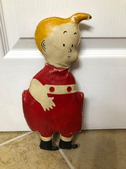 Little King Cartoon Character Doll Waxed Cotton: Title: Little King Cartoon Character Doll Waxed Cotton Dimension: Approximately 8 inches high Provenance:From Gasoline Kids cartoon strip. This is an oil cloth doll of Skeezix, from "Gasoline Alley". 