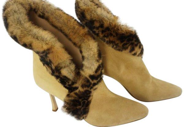 Manolo Blahnik Nesta Fur Ankle Boot Camel Leopard Suede: Manolo Blahnik Nesta Fur Ankle Boot Camel Leopard Suede Heels Sz 37 Boots, USA Size 7 A gorgeous fur stole wraps your ankle in superior style. Natural rabbit (Italy) fur wraps around calf suede bootie
