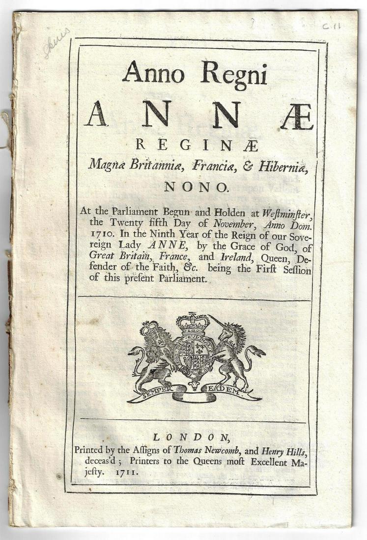 1711 English Act Duties to Carry War (1 of 2)