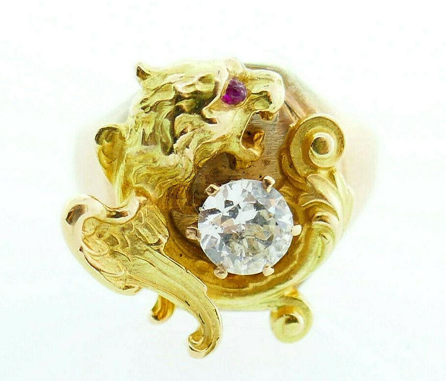 Victorian Griffin Winged Lion Chimera 10k Yellow Rose (1 of 4)