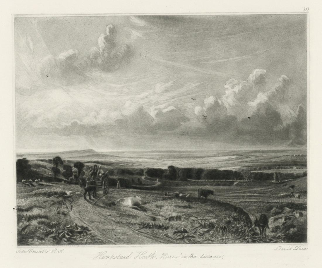 Sir John Constable / David Lucas mezzotint "Hampstead: This beautiful mezzotint engraving was composed by John Constable and engraved by David Lucas. It is from the much sought-after "English Landscape" series; this impression on cream wove paper is from