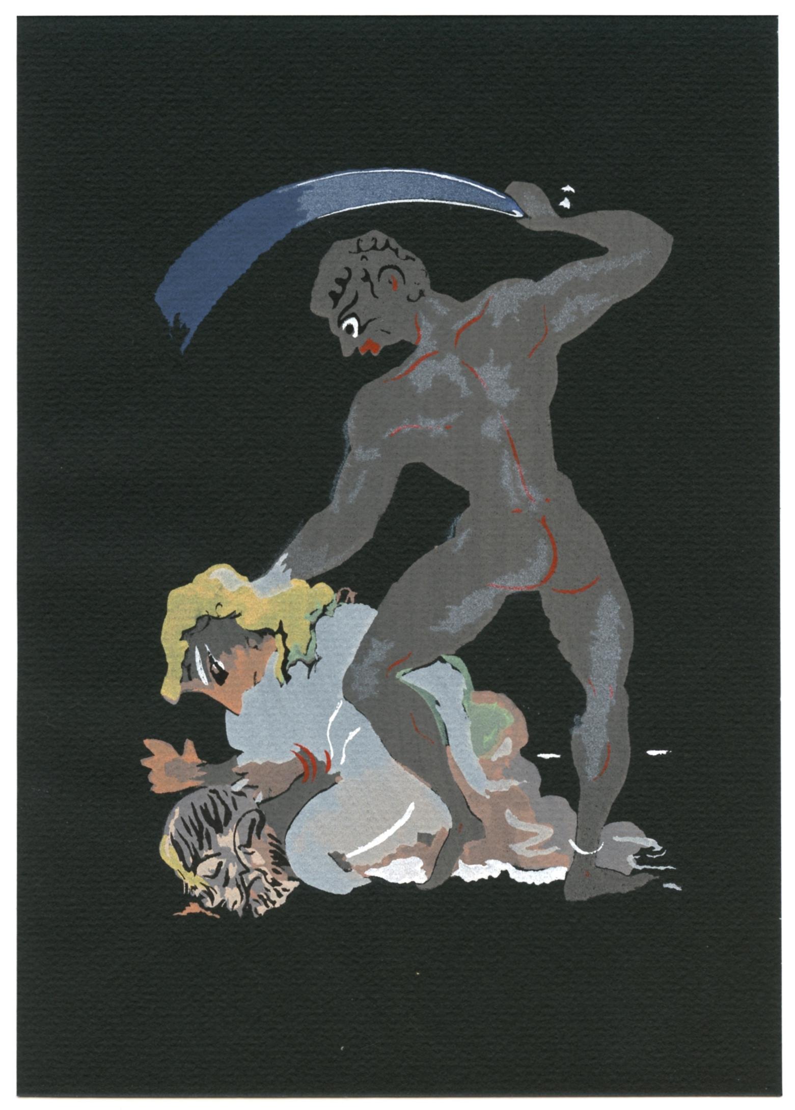 Andre Derain pochoir "Salome": Medium: pochoir (after the gouache). This magnificent pochoir shows the beheading of John the Baptist, from Oscar Wilde's "Salomé". It was printed in 1955 by l'Imprimerie Nationale de Monaco and publ