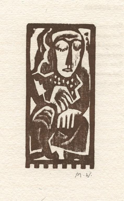 Max Weber woodcut for Primitives, 1926: Medium: woodcut. Executed by Max Weber in 1926 for his art and poetry project "Primitives", published in New York in a limited edition of 350. The image measures 4 1/4 x 2 inches (109 x 50 mm). There