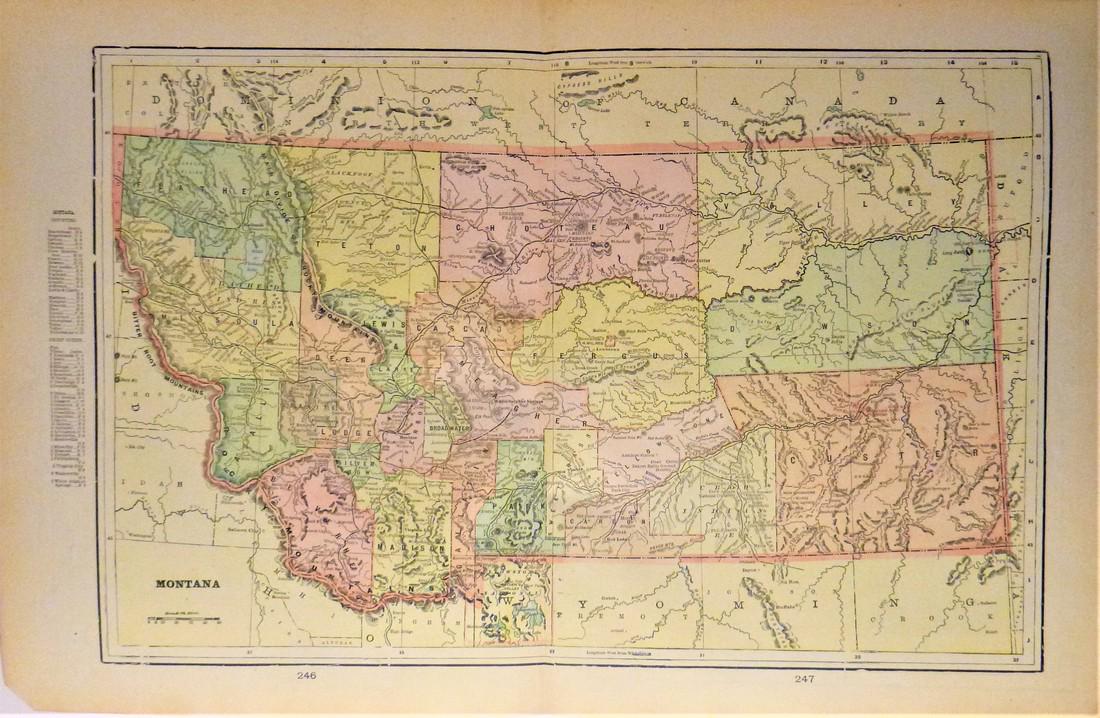 Montana 1901: Title/Content of Map: Montana 1901 Date Printed: 1901 Material/Medium: paper Size: approx. 14.5x22 inches Additional Info: The National Standard Family and Business Atlas of the World. Fort Dearborn P