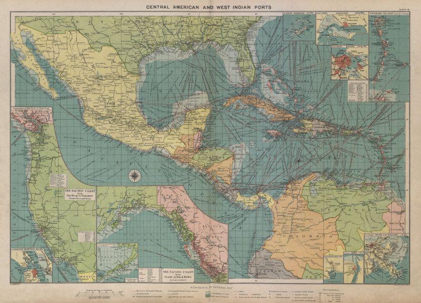 Central America Caribbean Gulf of Mexico chart Ports: TITLE/CONTENT OF MAP: 'Central American and West Indian Ports; Inset The Pacific Coast from San Diego to Vancouver; San Francisco; Aleutian; The Pacific Coast from Seattle to Dutch Harbor; Bermudas; K
