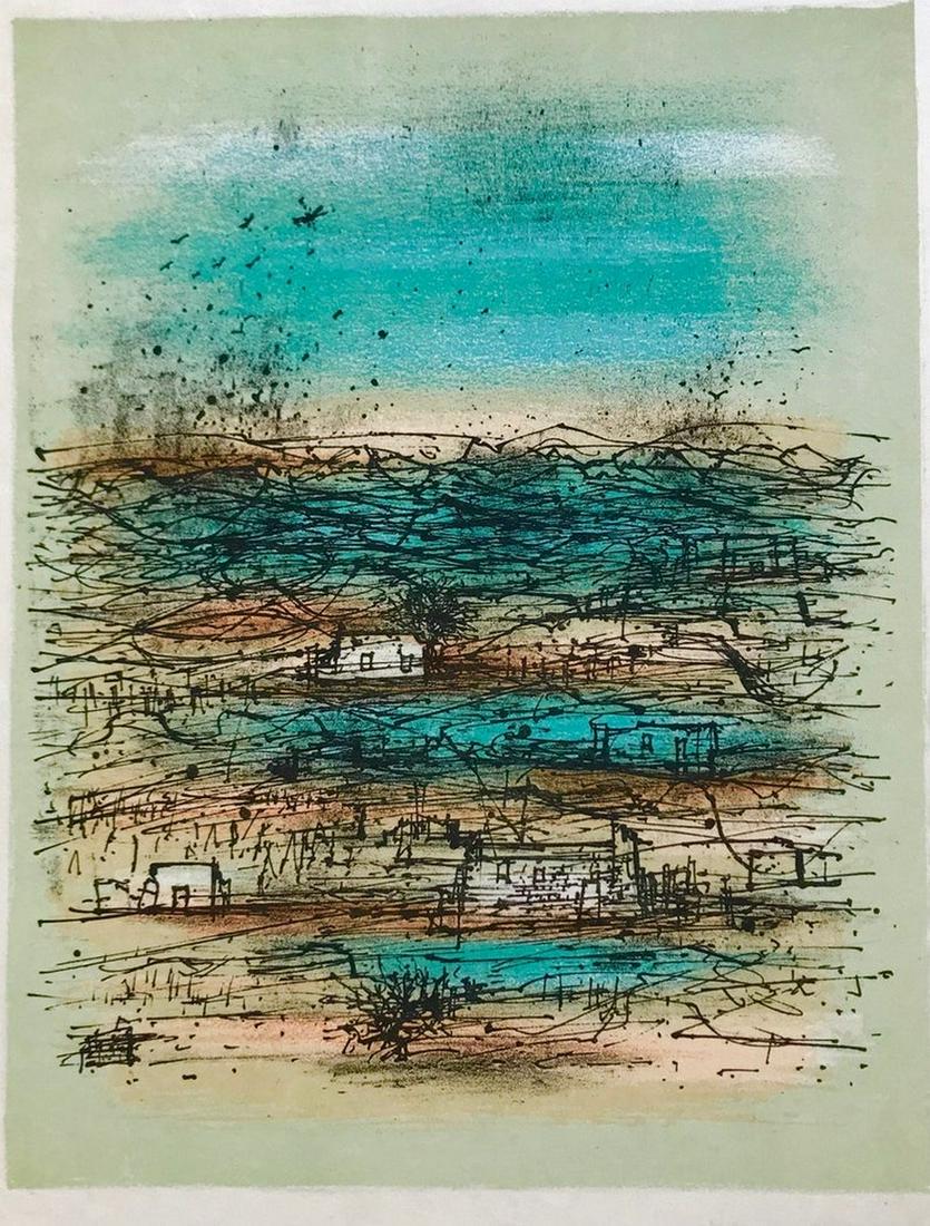 Jean Carzou No.12 Original Lithograph 1962 Mourlot: Artist: Jean Carzou Country: France Title: Untitled 12 Medium: Original Lithograph Editor: Andre Sauret Paper Size: 11 x 8.50 inch Printed: 1962 by Mourlot Freres, France Condition: Fine - Pristine Bi