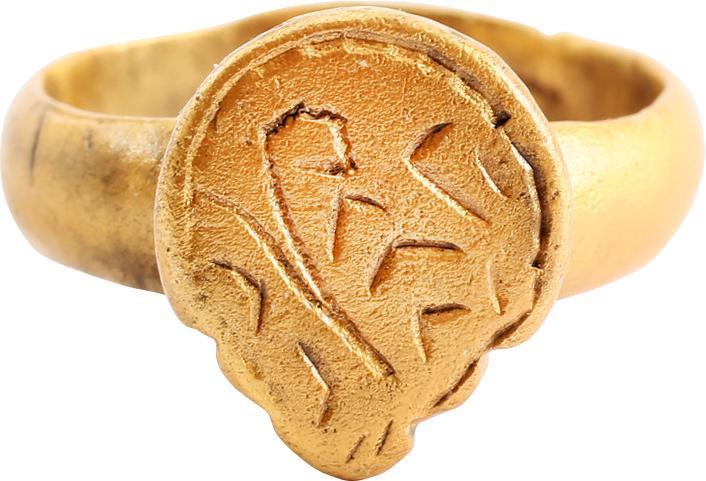 FINE VIKING HEART RING C.900-1050 AD, SIZE 9 ½: Size 9 ½. Broad, 4.7mm rounded face band with early form heart bezel. The cusped top form was used toward the end of the Viking era and the rounded top earlier, with regional exceptions. This example