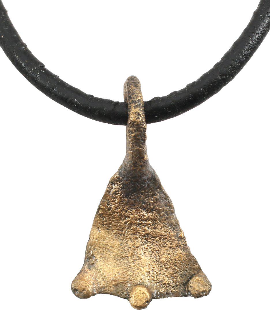 ANCIENT VIKING SORCERER'S AMULET 10TH-11TH AD JEWELRY: 10th-11th century AD. Over 7/8” height. Bronze shaped as a duck’s foot and intricately detailed with raised claws. A burial at Viden, Denmark contained the body of a woman of wealth and status bur