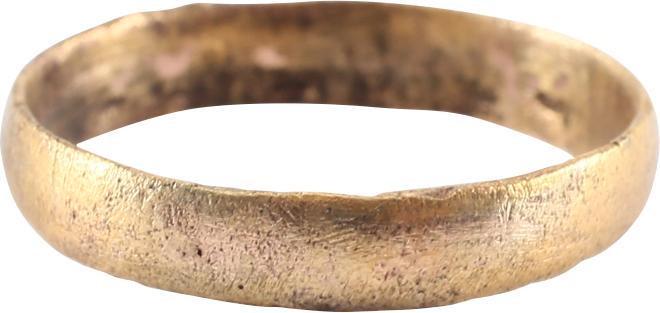 FINE VIKING WOMAN’S WEDDING RING, 10TH-11TH CENTURY AD: Size 4 ¾ for the small finger as was the custom. Broad band, 3.1mm, with rounded face. Vikings exchanged rings on the pommel of the groom’s sword. Professionally refurbished with the surface restor