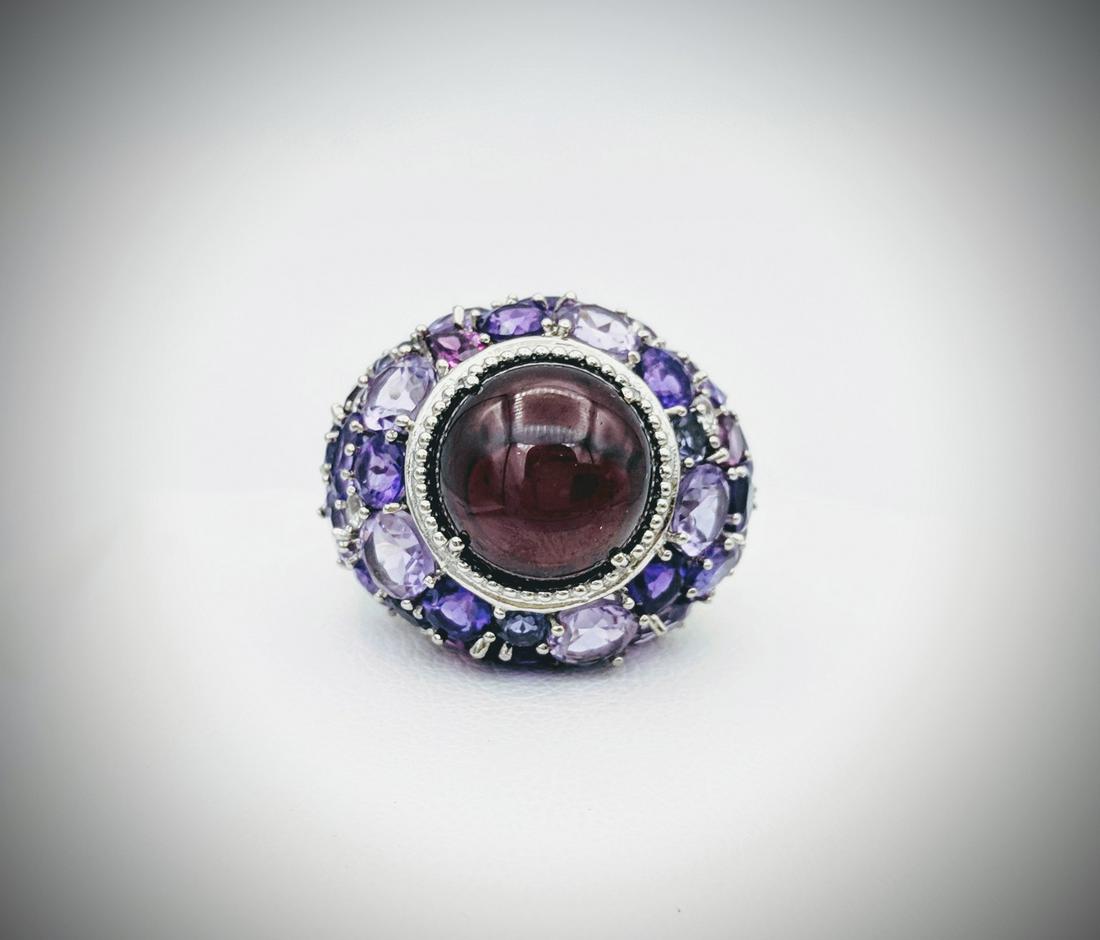 925 SS Sz 7 Garnet Cocktail Ring w Amethyst & CZs (1 of 3)