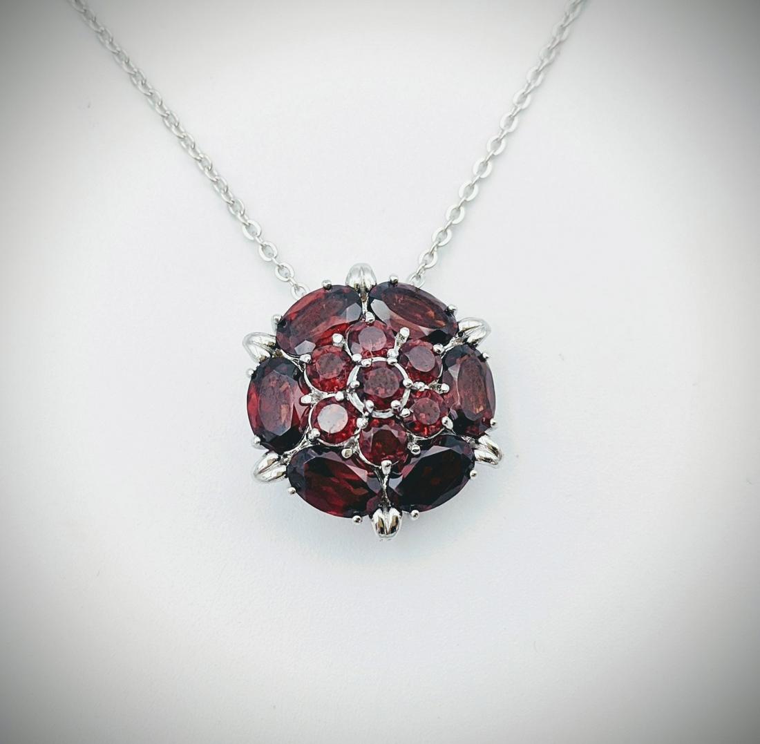 Sterling Silver Necklace w Clustered Round Garnet (1 of 3)