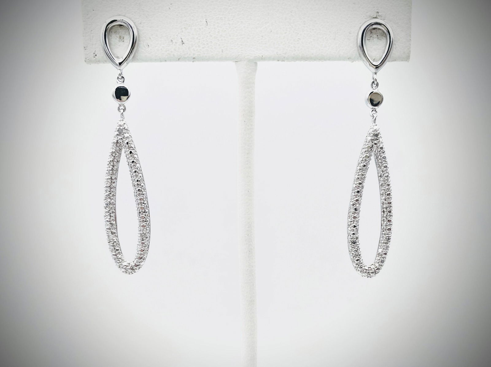 Sterling Silver Oval Drop Earrings w Diamonds (1 of 3)
