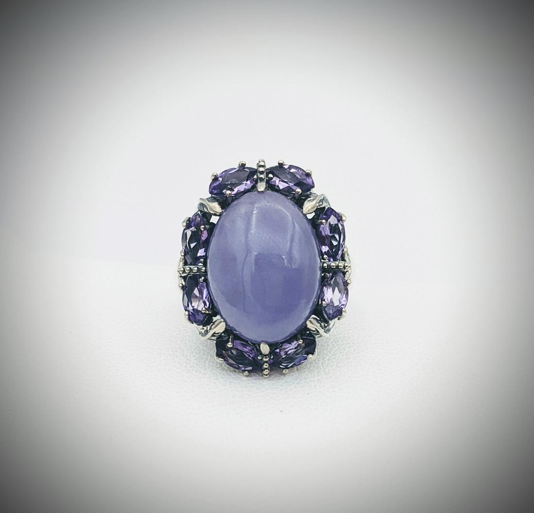 Sterling Silver Sz 7 Filigree & Leaf Ring w Violet Jade (1 of 3)