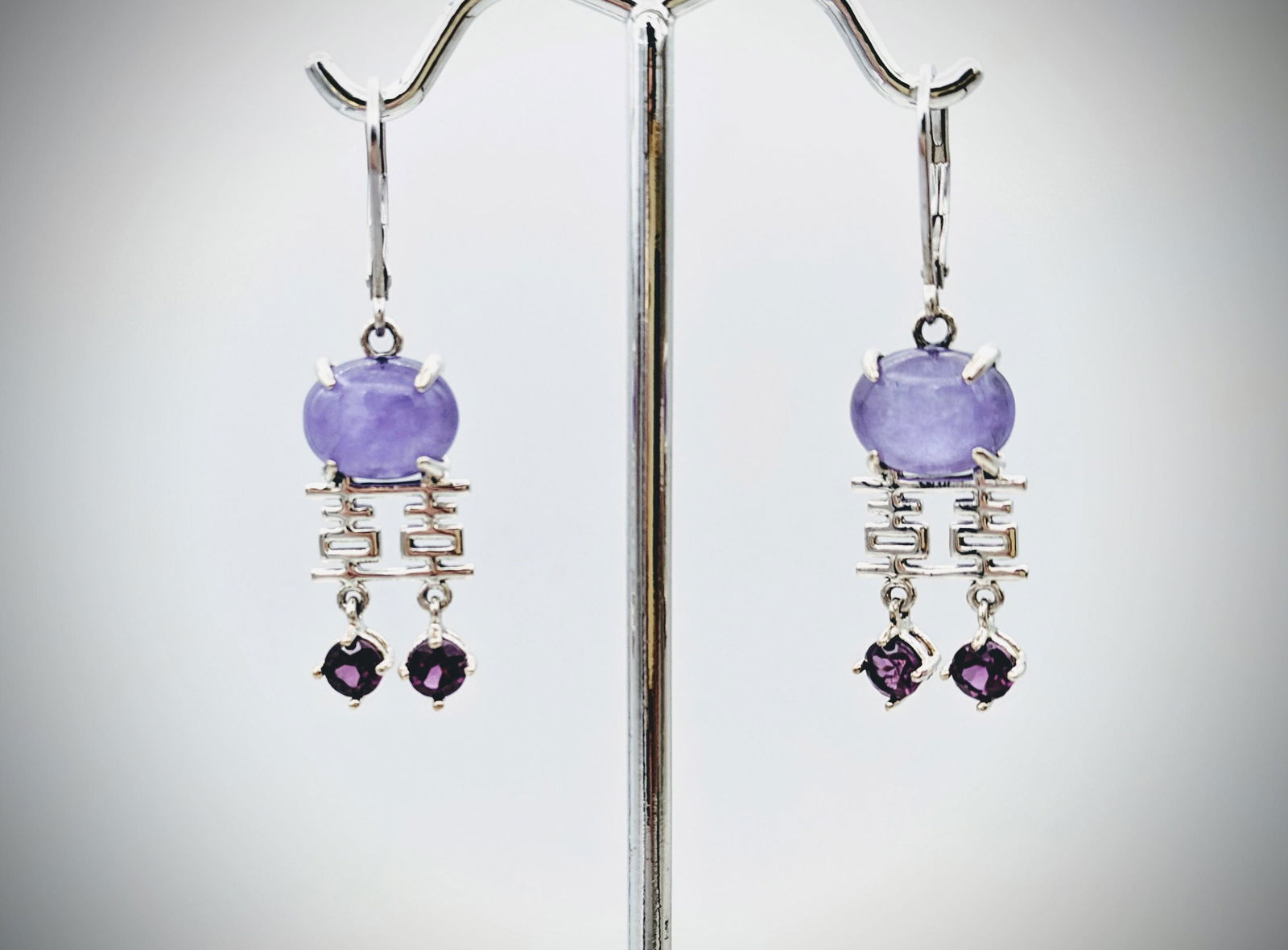 Sterling Silver Violet Jade Earrings w Dangly Amethyst (1 of 3)