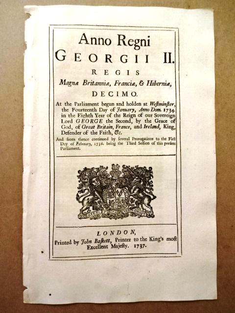 1737 English Act Duty on Foreign Oysters (1 of 2)