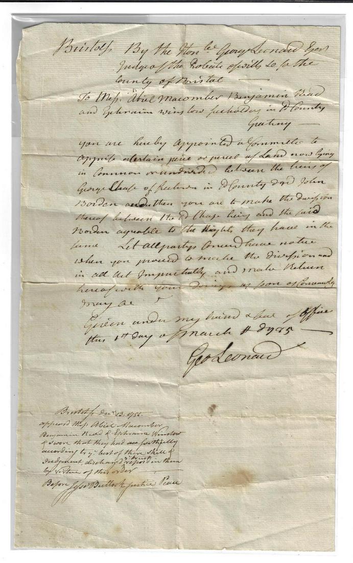 1785 Massachusetts Manuscript Legal Document (1 of 1)