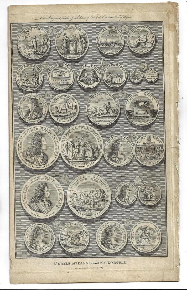 1786 Engravings Great Seal and Medals Queen Anne (1 of 2)