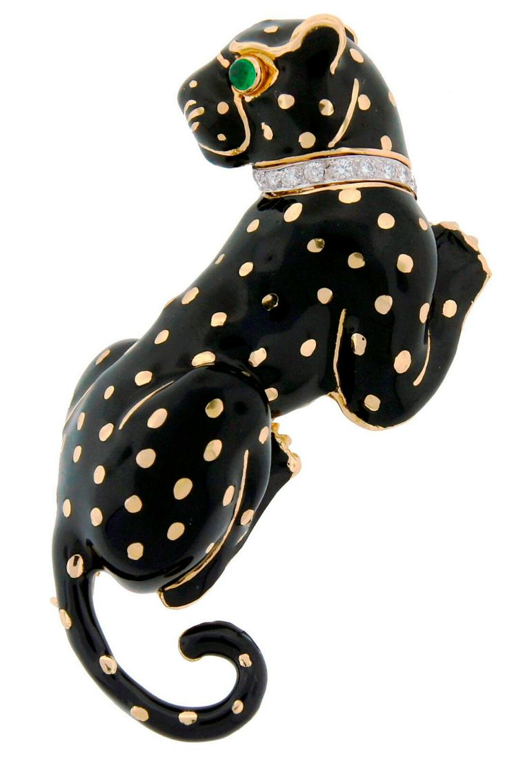 c.1970s DAVID WEBB ENAMEL DIAMOND YELLOW GOLD PANTHER (1 of 7)