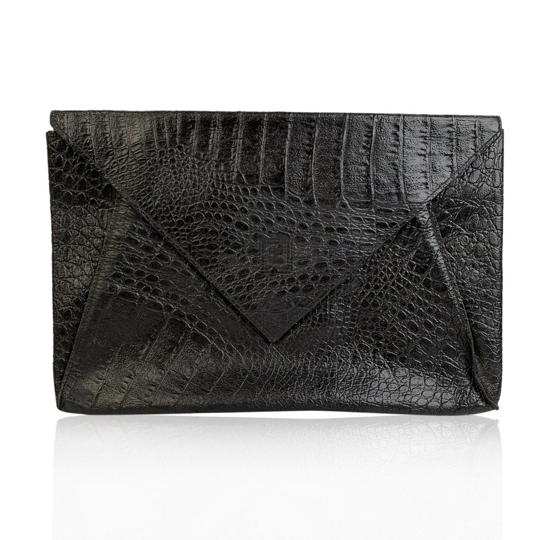 Fendi Vintage Black Embossed Portfolio Envelope Clutch (1 of 6)