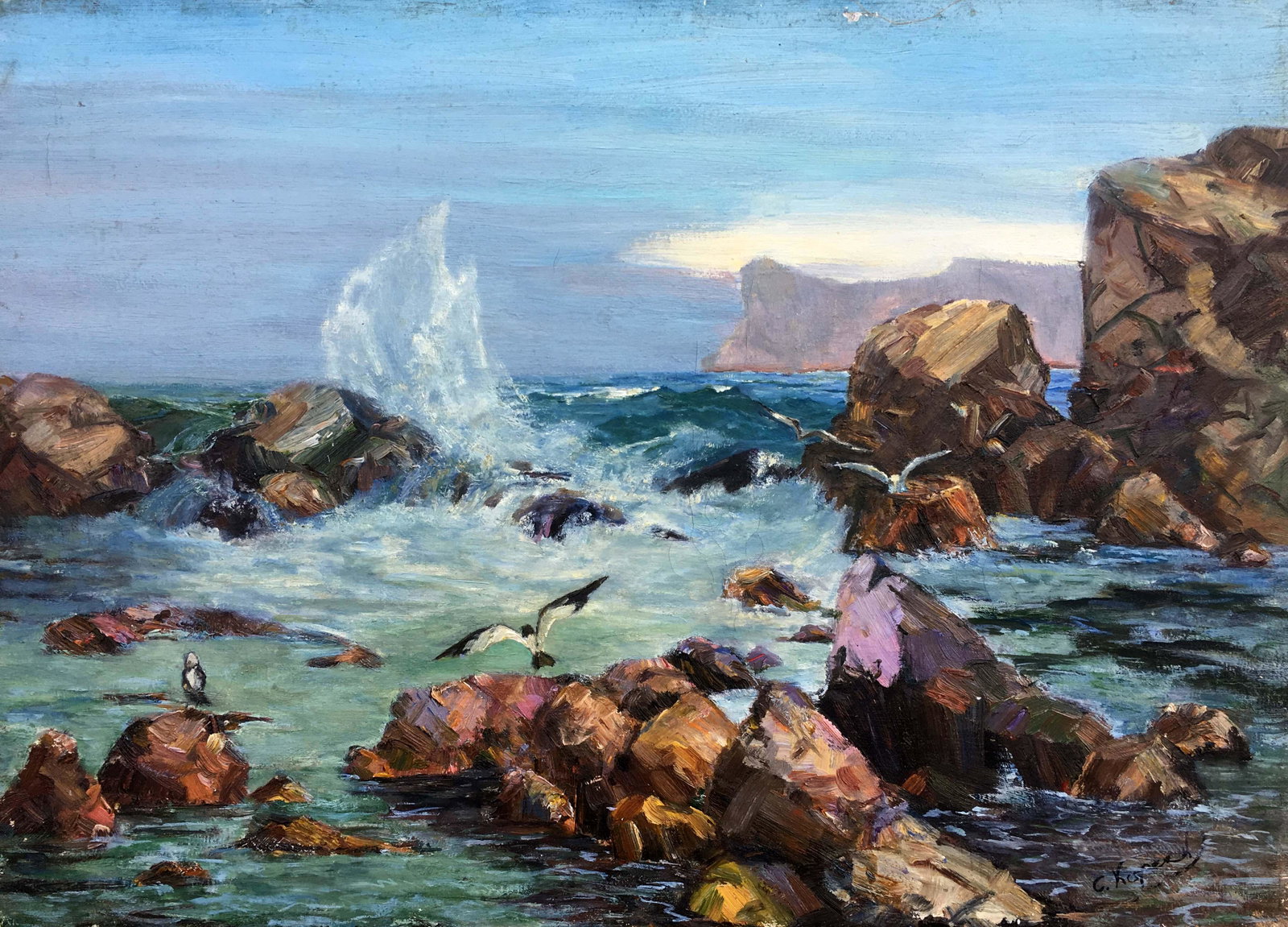 Oil painitng after the storm S. Korsakov: * TITLE: "After the storm" * ARTISTS: S. Korsakov * SIZE: 50x70 cm/'19.68?27.55 inches' * MEDIUM: oil, canvas * HAND PAINTED: Original painting from our collection * CERTIFICATE OF AUTHENTICITY is inc