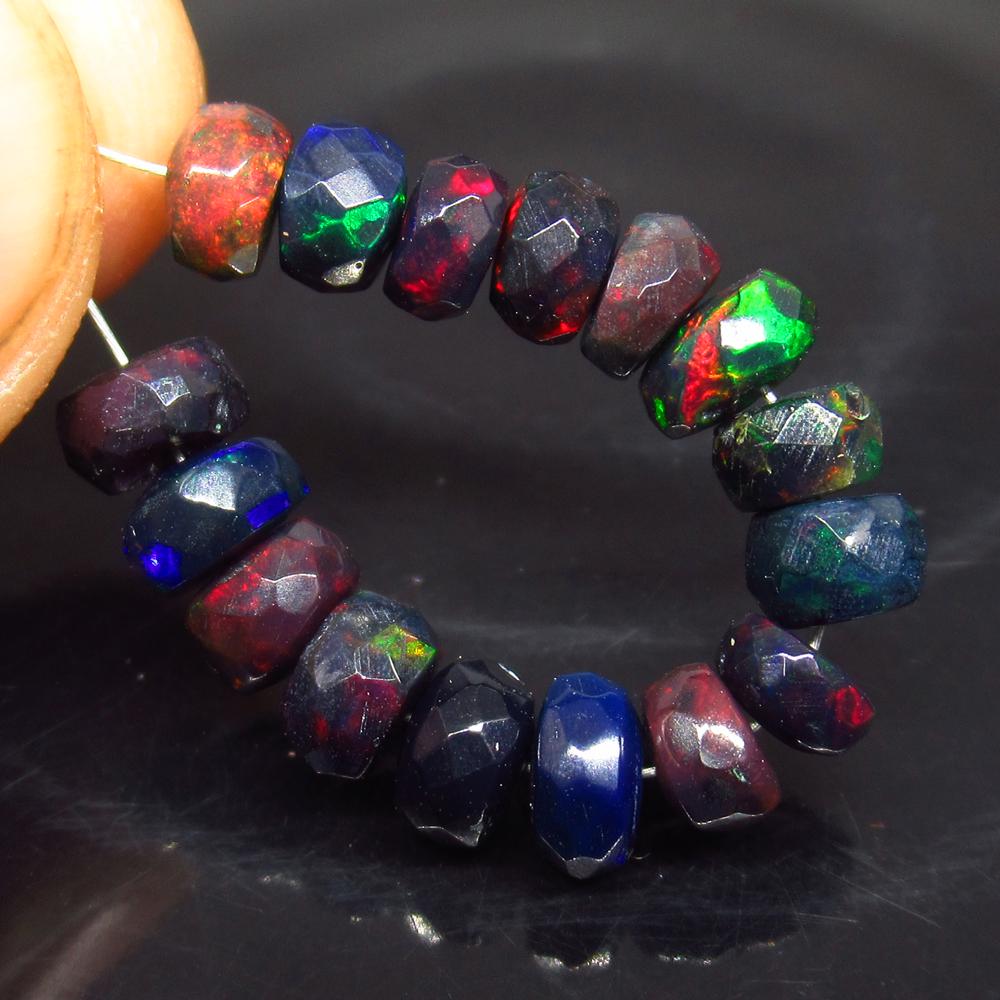 16.85 Ct Natural 16 Drilled Faceted Fire Black Opal (1 of 2)
