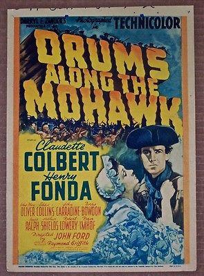 Drums Along The Mohawk - Colbert & Fonda (1939) US Mini: Overall displays in Very Good to Fine Condition. Original and very scarce Midget (Mini) Window Card for the John Ford western action-adventure, DRUMS ALONG THE MOHAWK, starring Henry Fonda & Henry