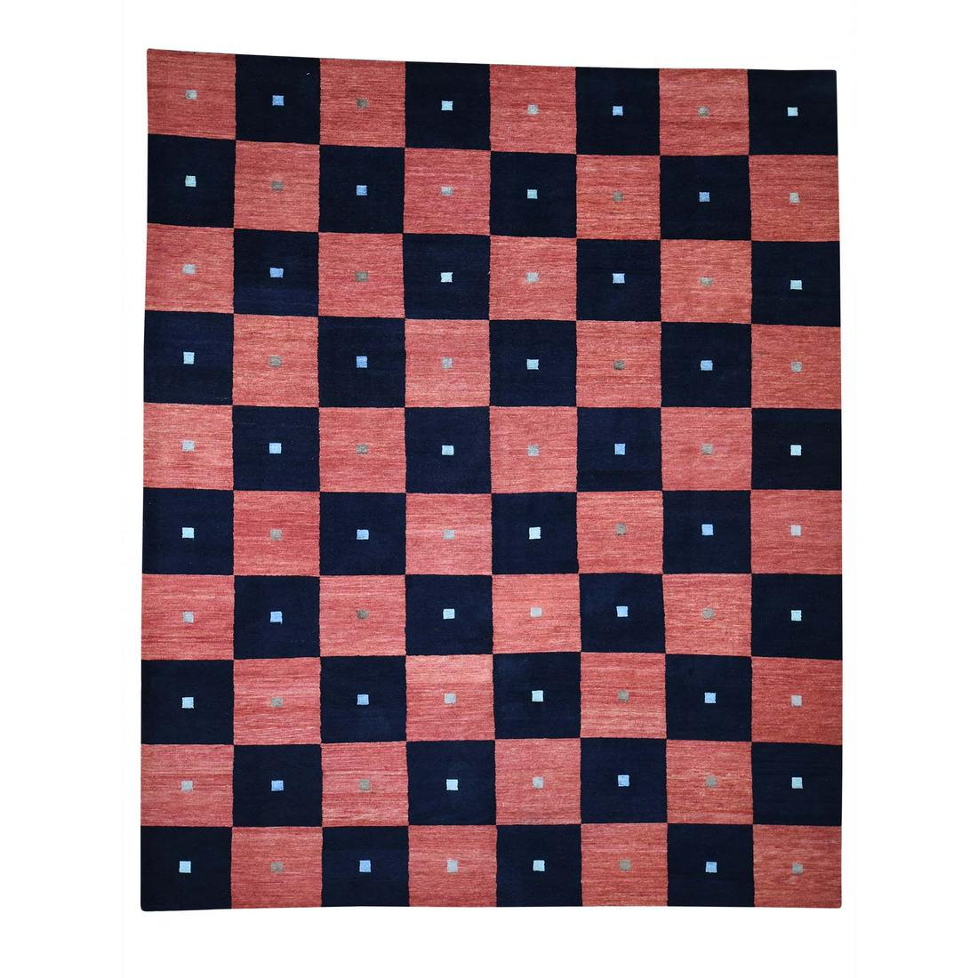 Red Checkerboard Wool Peshawar Gabbeh Handmade Oriental (1 of 12)