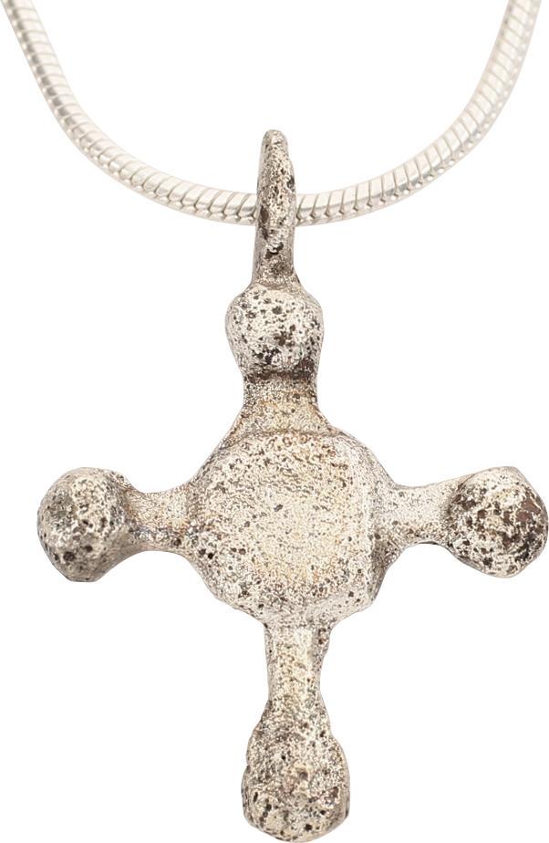 MEDIEVAL CHRISTIAN CROSS NECKLACE C.800-1000 AD JEWELRY: Carolingian, the period of Chrlemange. The emergence from the Dark Ages is embodied in the rise to power of the Frankish King, Charlemagne in 768 (founder of the Holy Roman Empire after 800) followed 