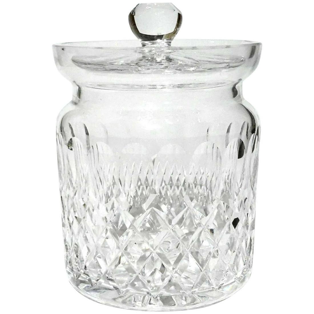 Large Waterford Cut Crystal Colleen Biscuit Barrel: A Beautiful Large Vintage Signed Waterford Cut Crystal Colleen Biscuit Barrel Cookie Jar. It Measures 7" Tall x 5" In Diameter And Is In Excellent Condition With No Damage Of Any Kind. Reserve: $100.0