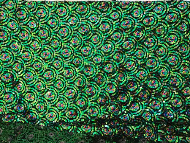 Sequined peacock colored on tulle lace fabric about 4: Title: Sequined peacock colored on tulle lace fabric about 4 yards by 50” Reserve: $50.00 Shipping: Domestic: Shipping rates are determined by destination International: Foreign shipping rates are d