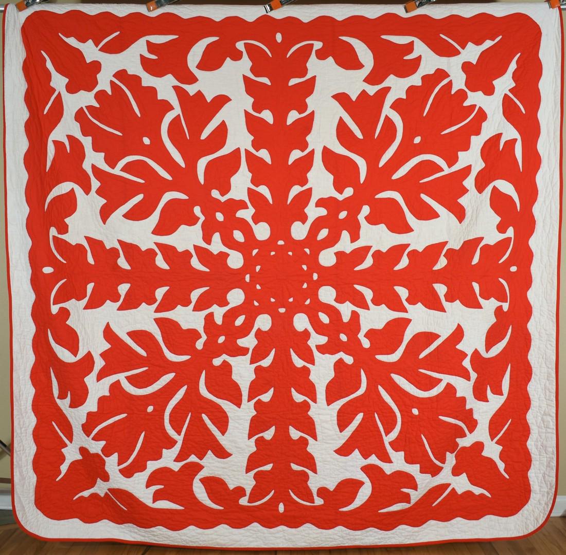40's Red & White Hawaiian Applique Quilt (1 of 8)